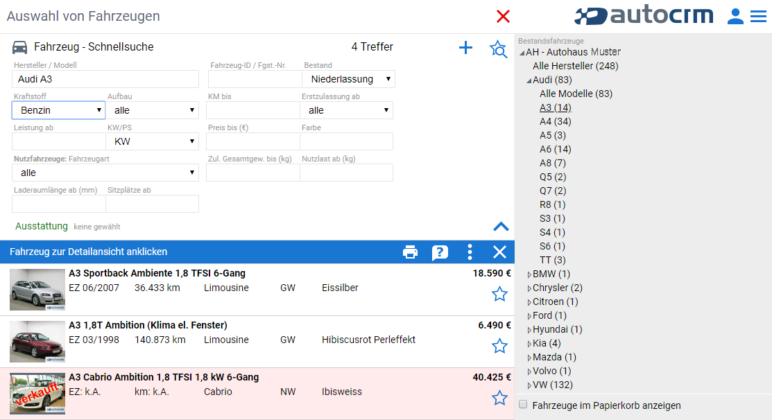 autocrm Fahrzeugsuche