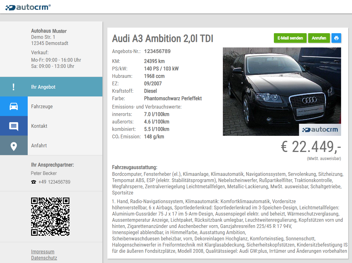 autocrm Webfahrzeugangebot