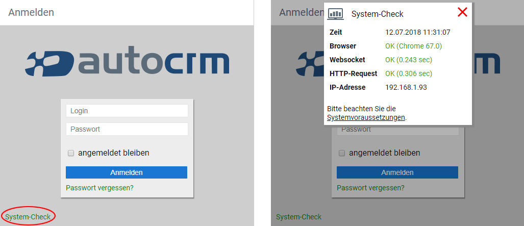 autocrm System-Check