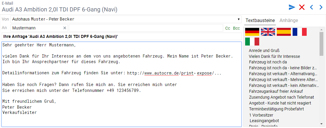 E-Mail mit Textbausteinen